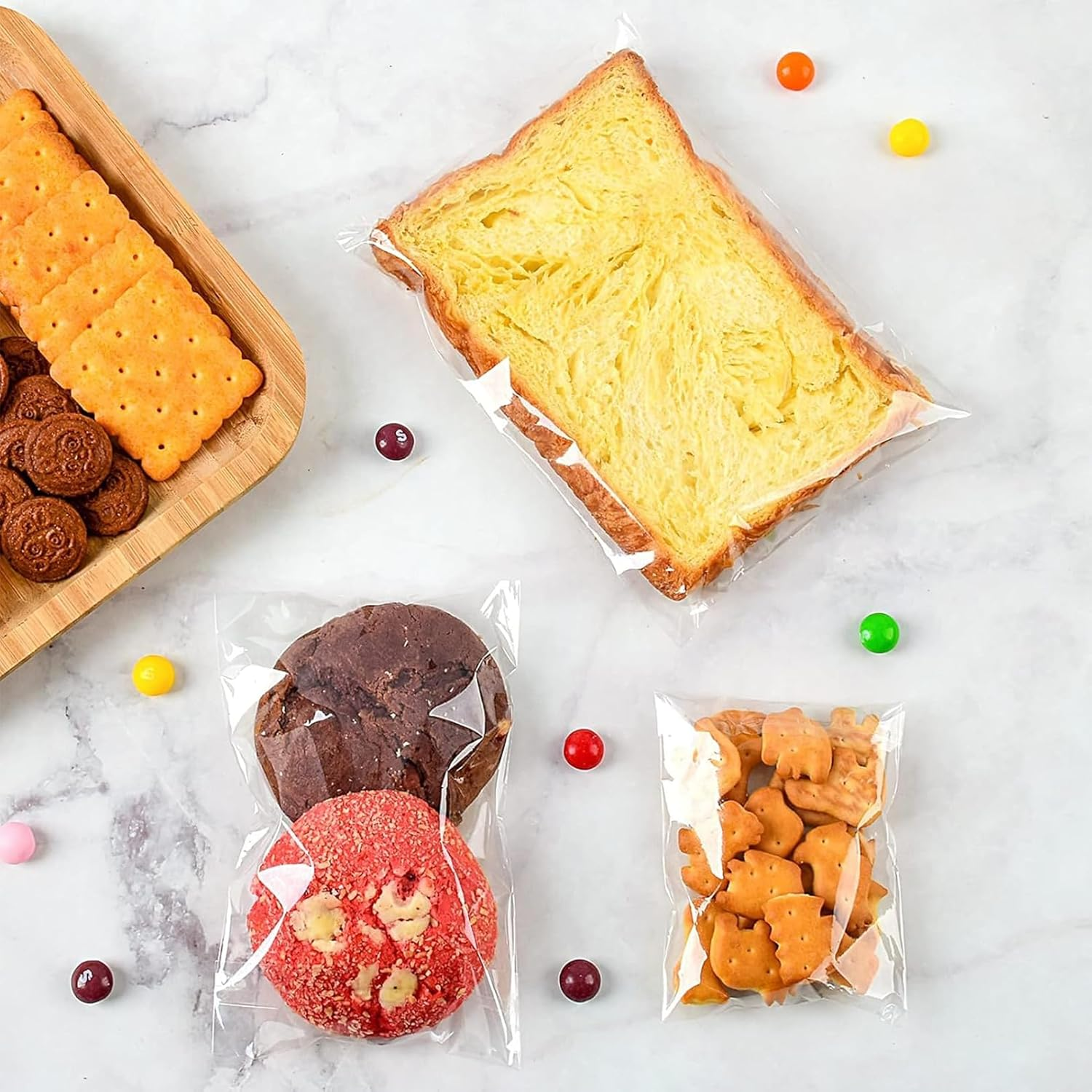 200 PCS Clear Plastic Bags 12X18Cm - Self Sealing OPP Cello Bags for Bakery Cookies Goodies Favor Decorative Wrappers image number 1