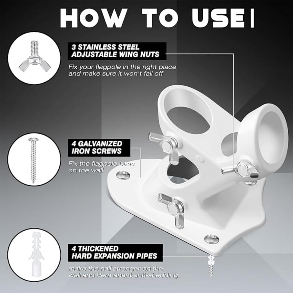 Flag Pole Holder, outside House Flag Pole Bracket, Heavy Duty Metal Flag Mount, Aluminum Alloy Mounting Brackets, Outdoor Flag Holder- Strong Rust Free (White-1 Pack)