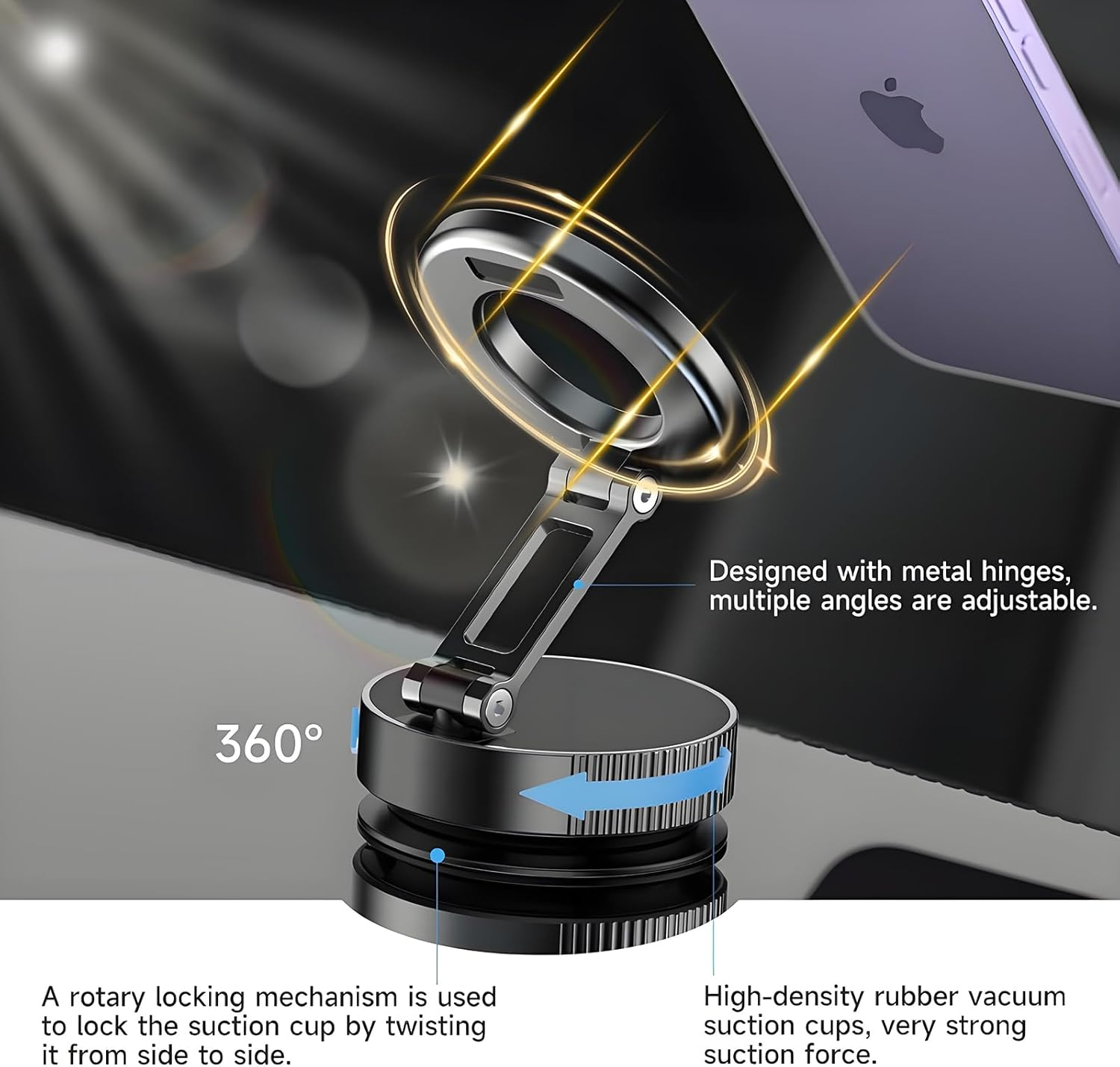 Anberyoo Vacuum Magnetic Car Phone Holder-360 Rotation Reinforced 80LBS Ultra Suction Cup Mag-Safe Car Mount for You Car/Gym/Mirror, Durable Zinc Alloy Material, Cell Phone Holder for Iphone & Android image number 1