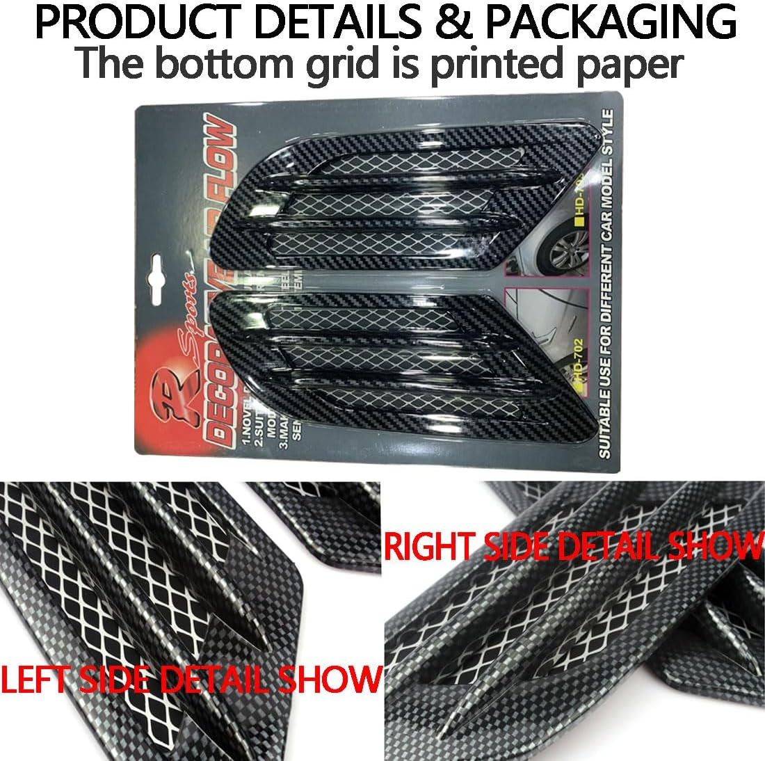 2 PCS Flying Wing Universal Hood Air Vents Car Hood Scoop Air Wing Trim Fender Vent Universal Exterior Hood Air Outlet Wing Trim Fit Exterior Glossy Trim Cars and Accessories (Fibres) image number 2