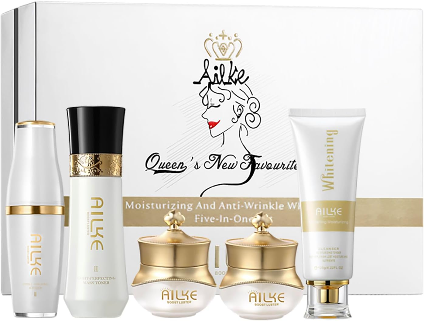 AILKE Anti-Wrinkle & Whitening 5-In-1 Face Care Set, Moisturizing, Hydration, Reduce Fine Lines, Revitalizing Skin with Hyaluronic Acid, Vitamin C,（Gift Set） image number 6