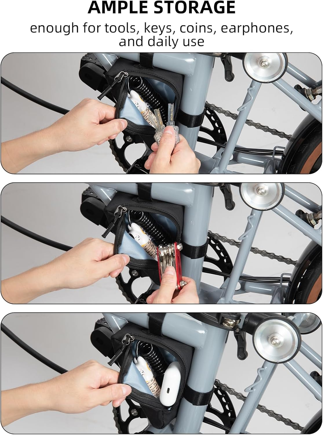 ROCKBROS Bike Frame Pouch Triangle Bike Pouch - Waterproof Small Bicycle Accessories for Boys Girls Men Women (Black) - Army Green image number 2