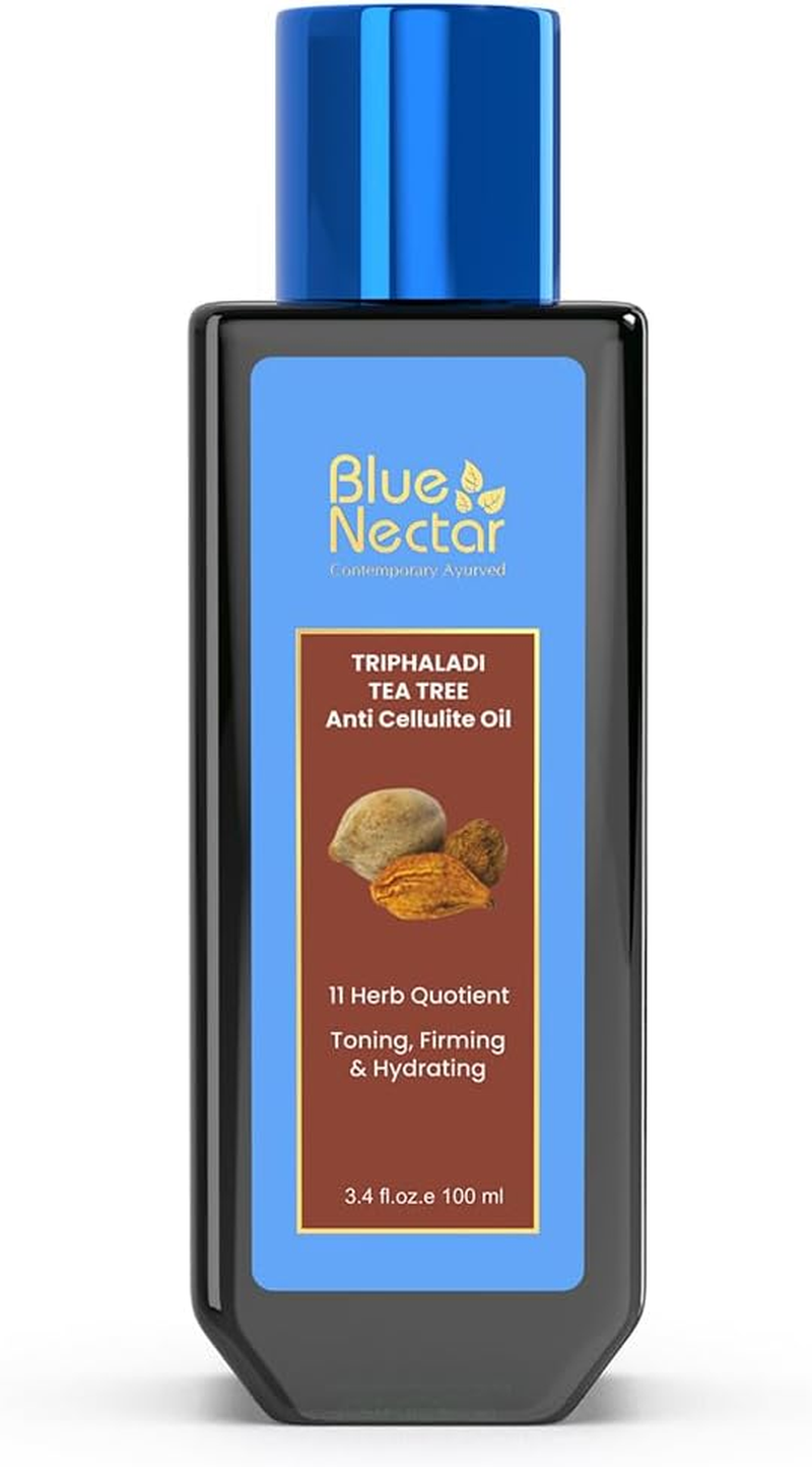 Blue Nectar anti Cellulite Body Massage Oil with Triphala & Tea Tree Essential Oil | Suitable for Women & Men for Skin Hydration (11 Herbs,100Ml)