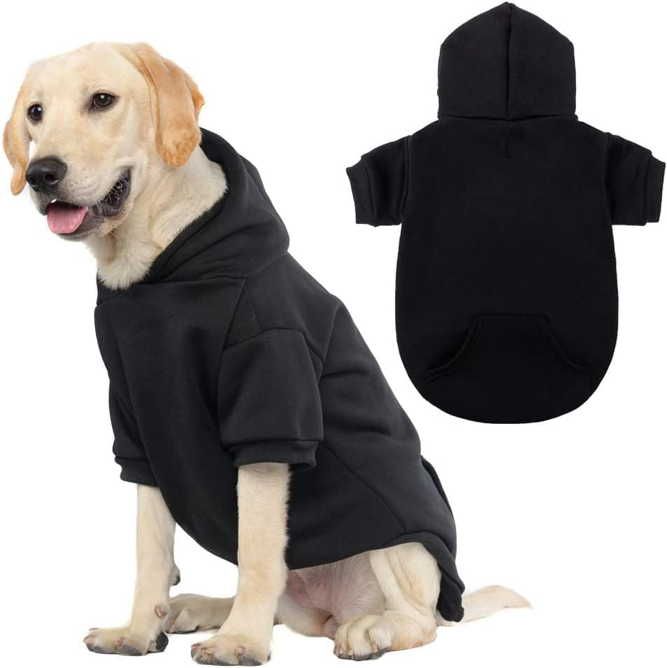 KOOLTAIL Basic Dog Hoodie - Soft and Warm Dog Hoodie Sweater with Leash Hole and Pocket, Dog Winter Coat, Cold Weather Clothes Sweatshirt for Small Medium Large Dogs Puppy Cat Boys Girls Black M