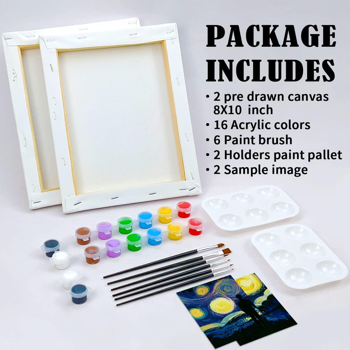 VOCHIC Couples Paint Party Kits Pre Drawn Canvas for Adults for Paint and Sip Date Night Games for Couples Painting Kit 8X10 Starry Sky Couple (2 Pack) Valentine image number 5