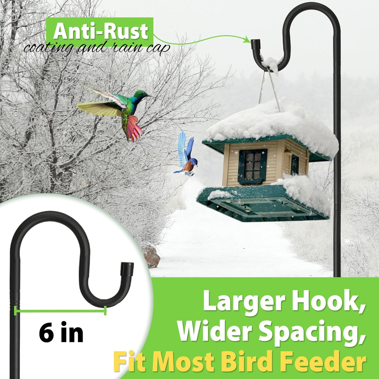 Bird Feeder Pole, 78" Shepherds Hooks for Outdoor Heavy Duty, Hummingbird Feeders Stand for Hanging Plants, No-Rust Shepherd Hook Hanger Stick with Stable 5-Prong Base for outside Garden Yard Wedding image number 1