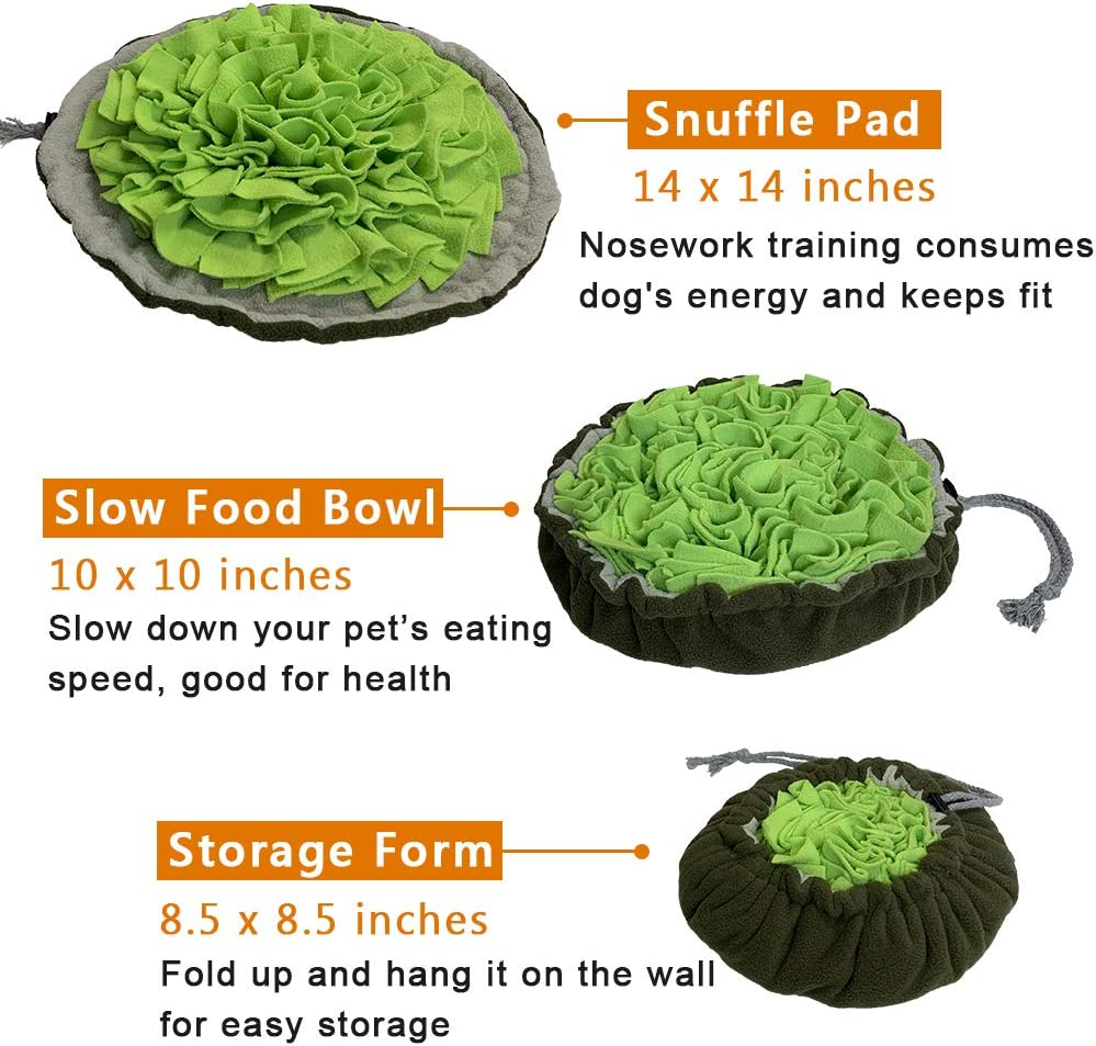 SCHITEC Dog Snuffle Mat & Collapsible Travel Bowl, Interactive Nosework Feeding Pad Treat Dispenser for Small Dogs Cats, Slow Feeder Pet Puzzle Toys for Stress Relief and Boredom Relief