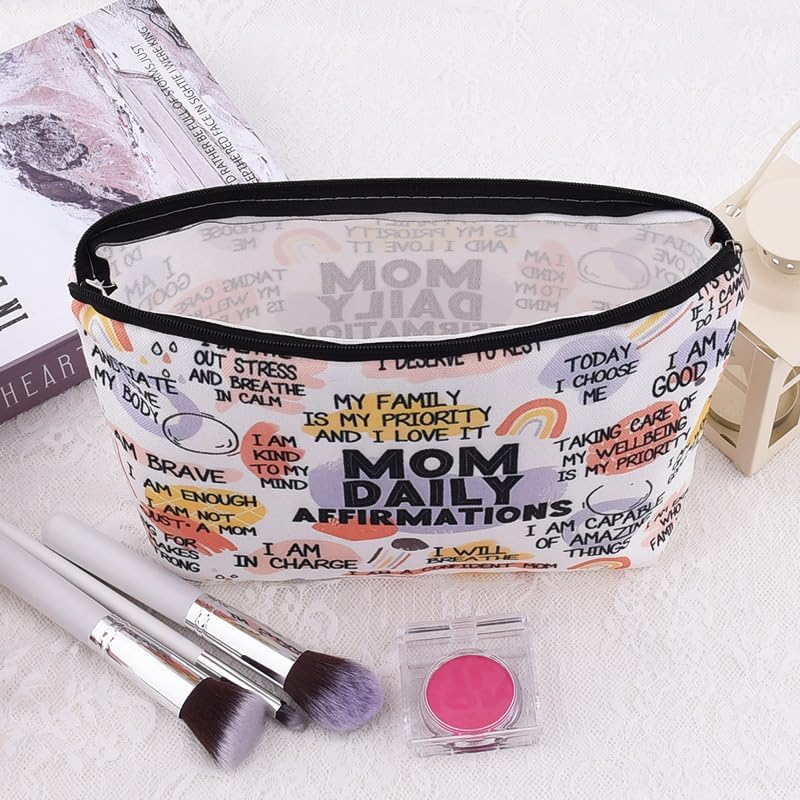 Mom Makeup Bag for Mother Positive Affirmation Makeup Bag Pouch for Mom Mental Health Awareness Bag for Mommy Mum Motivational Inspirational Gifts for Mama Stepmother Self Care Storage Bags Pouch image number 1