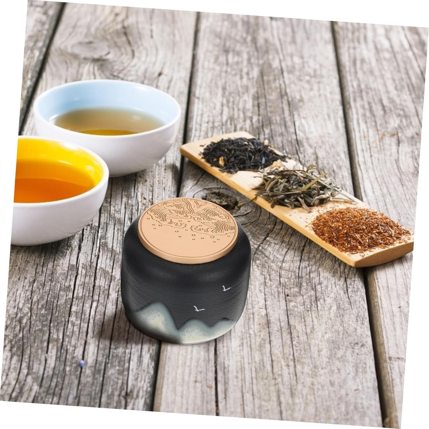 FUNOMOCYA Tea Storage Canister Airtight Black Ceramic Mini Portable Moisture-Proof Food Storage Jar for Home Kitchen Coffee Bean image number 4