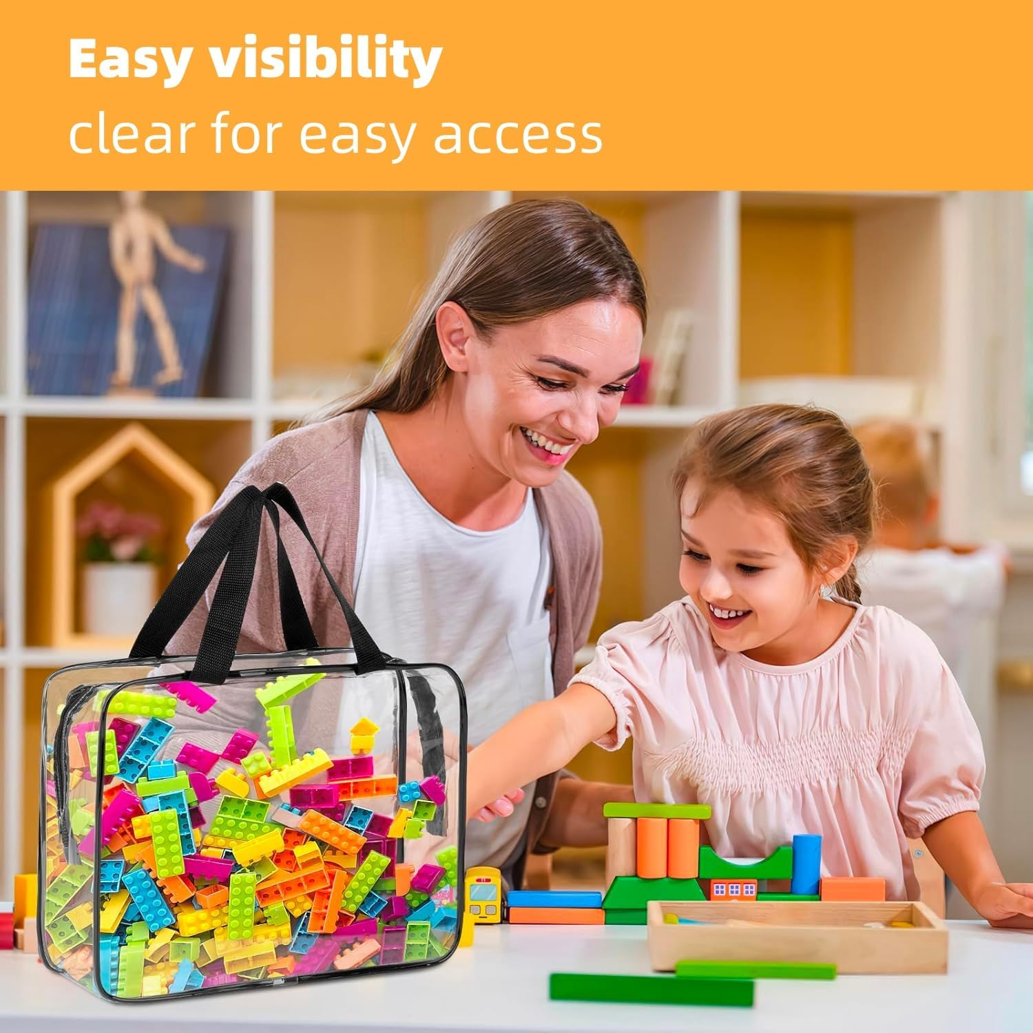 6 Packs Clear PVC Toy Storage Bags with Zipper，Waterproof Toy Bags for Board Games, Building Blocks, Board Game, Stationery, Kids Books (6) image number 4