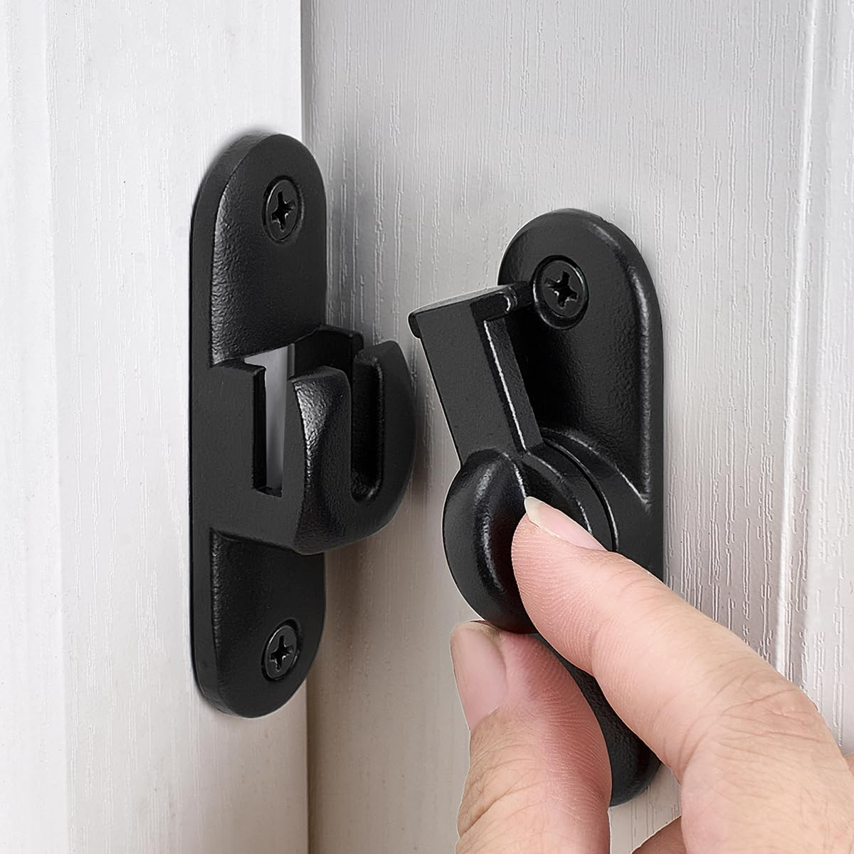 INIRET Matte White Barn Door Latches,90/180 Degree Gate Lock,Zinc Alloy Right Angle Door Lock Latch,Flip Gate Latches Hardware,Door Security Door Latch Lock Fo Cabinets,Bathroom,Barn Door