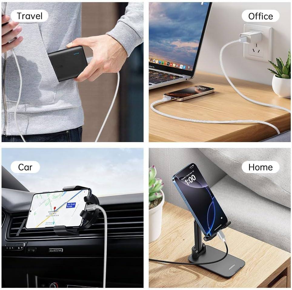 AHGEIIY USB a to USB C Cable [1.2M, 2-Pack], USB C Cable Nylon Braided Typ C Cord Compatible with Iphone 17 Pro/16/15, Galaxy S25 S24 S23, Pixel, Moto, LG, Switch2, Android Auto image number 6