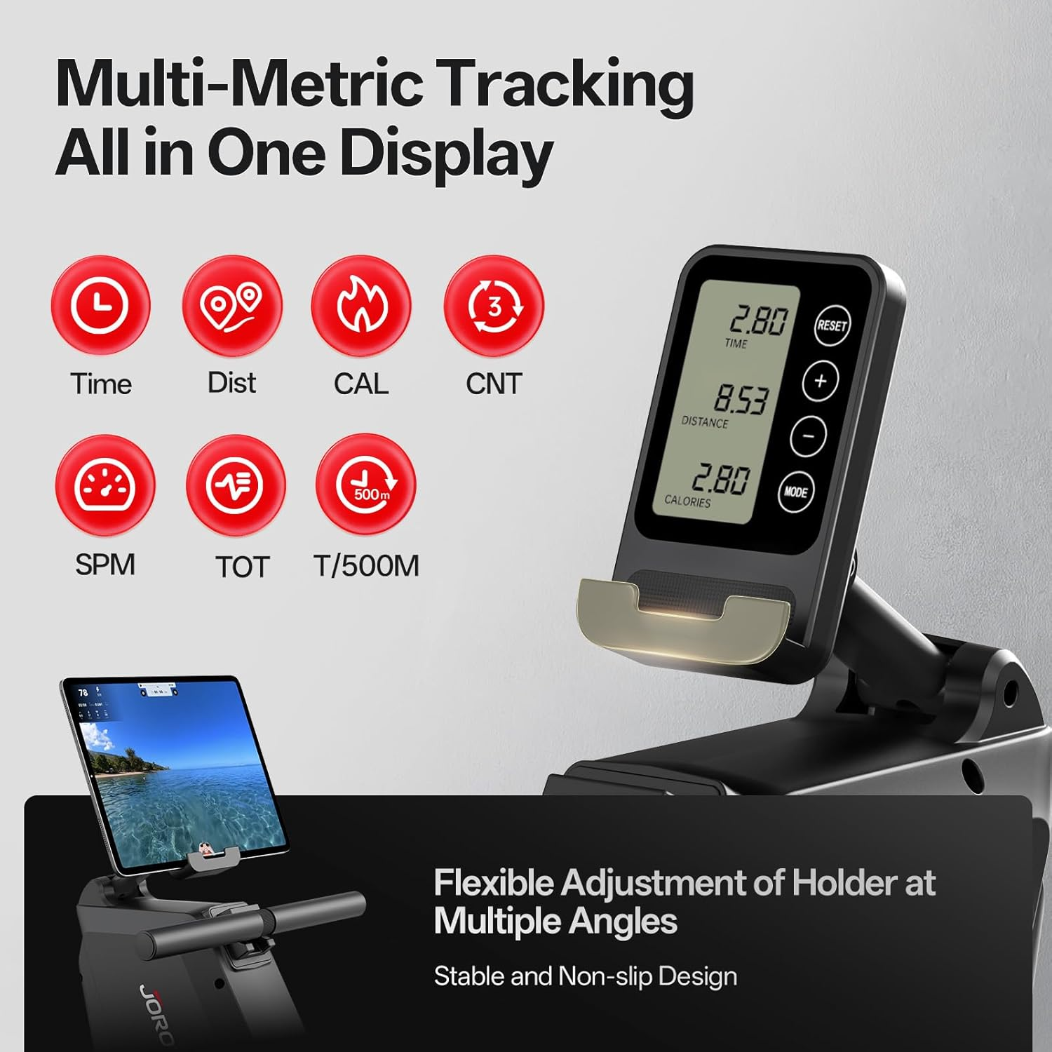 JOROTO Rowing Machine for Home, Quiet Indoor Magnetic Rower with Bluetooth Monitor, Max Weight Capacity 160KG, Easy to Assemble, Vertical Storage, Space-Saving image number 5