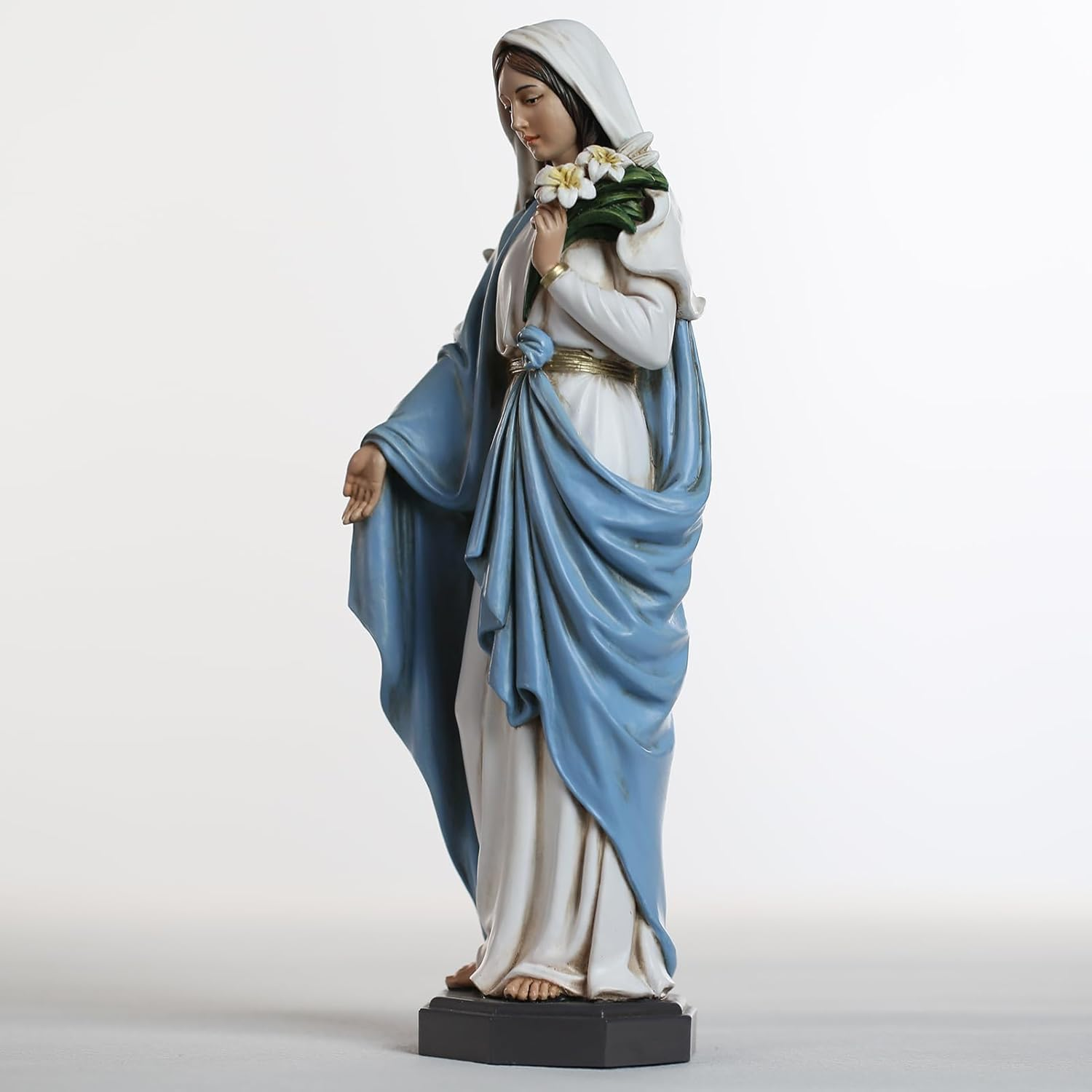 Grace4Joy Blessed Mother Mary Statue - 10 Inch Madonna Virgin Mary Statue Elegant Home Decor, Hand Painted Saint Mary Holding Lilies Figurine Renaissance Collection image number 3