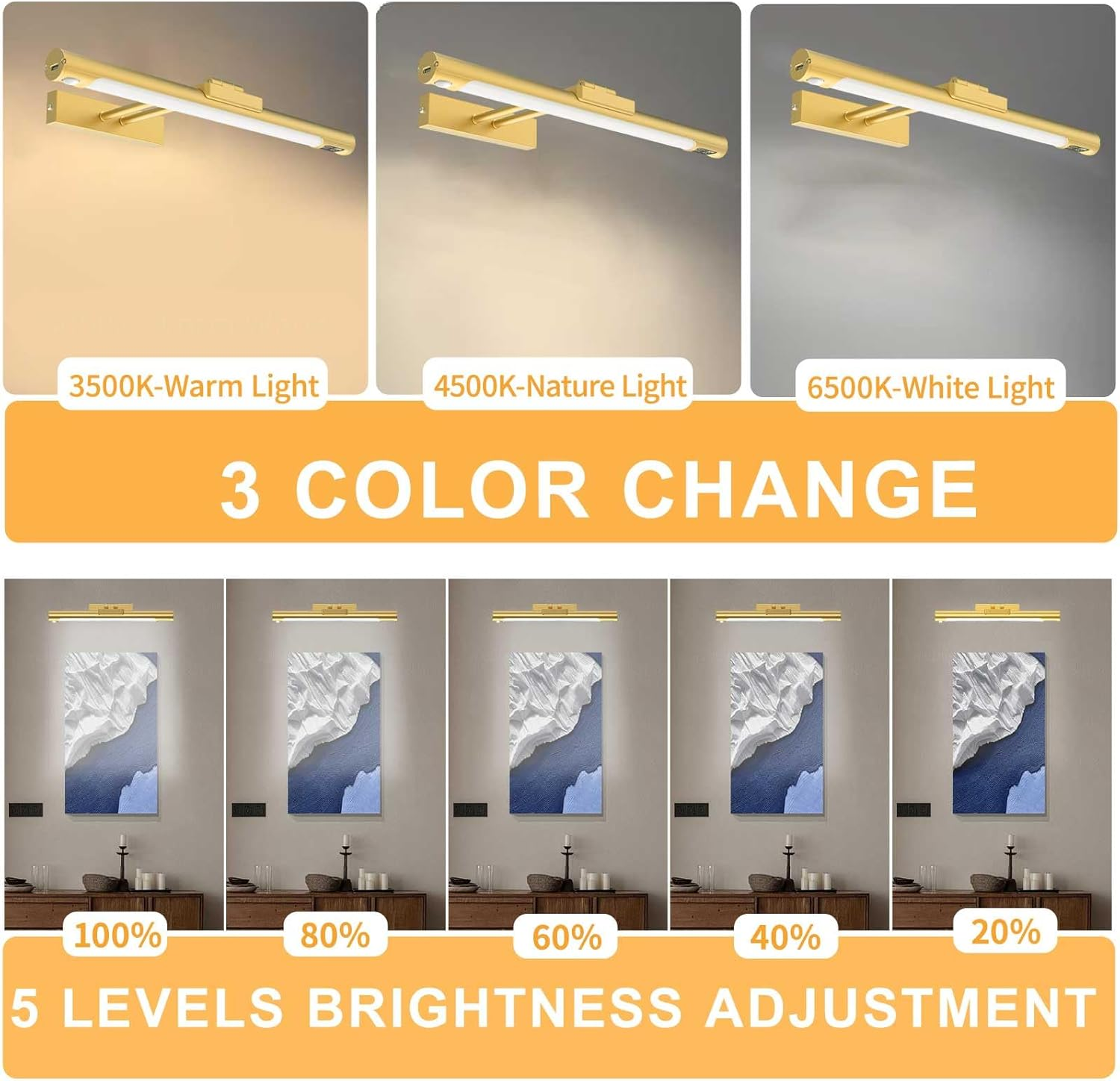 Rechargeable Picture Light,Wireless LED Picture Lights for Wall Art - 1Pcs-With Base image number 4