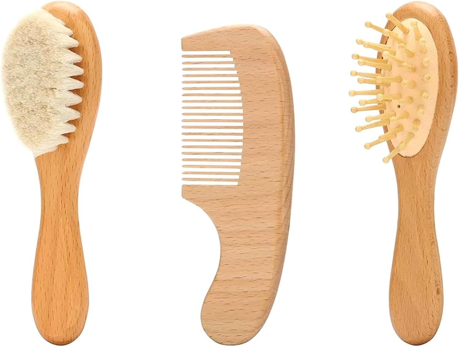 Baby Hair Brush Set, Wooden Comb Massage Scalp Comb Natural Goat Bristles 3-Piece for Newborns & Toddlers, Ideal for Cradle Cap & Itching, Perfect Shower and Registry Gift image number 5