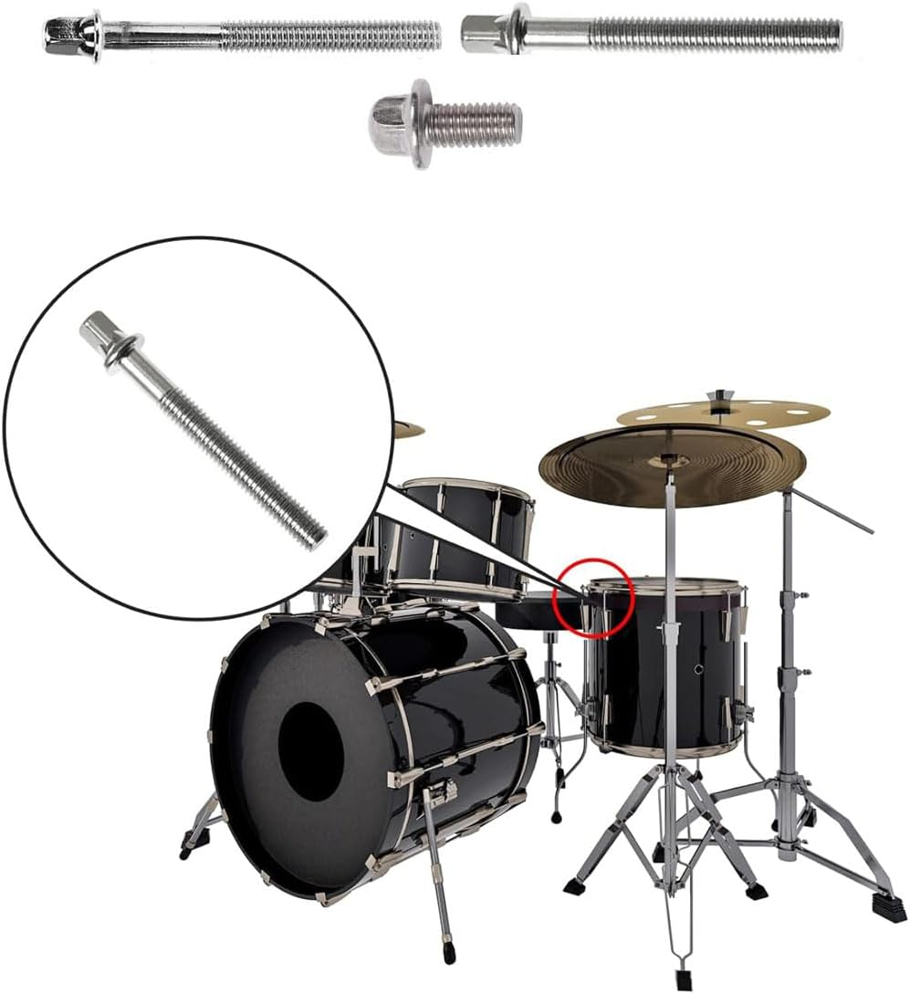 Drummers Survival Hardware Kit 9Pcs Cymbal Parts Cymbal Sleeves Felts Hi Hat Clutch Hi Hat Cup Wing Nut, 12Pcs Drum Tension Rods M6X60 M6X50 M6X15 Mm, 1Pcs Drum Tuning Key, 1Pcs Snare Straps image number 1