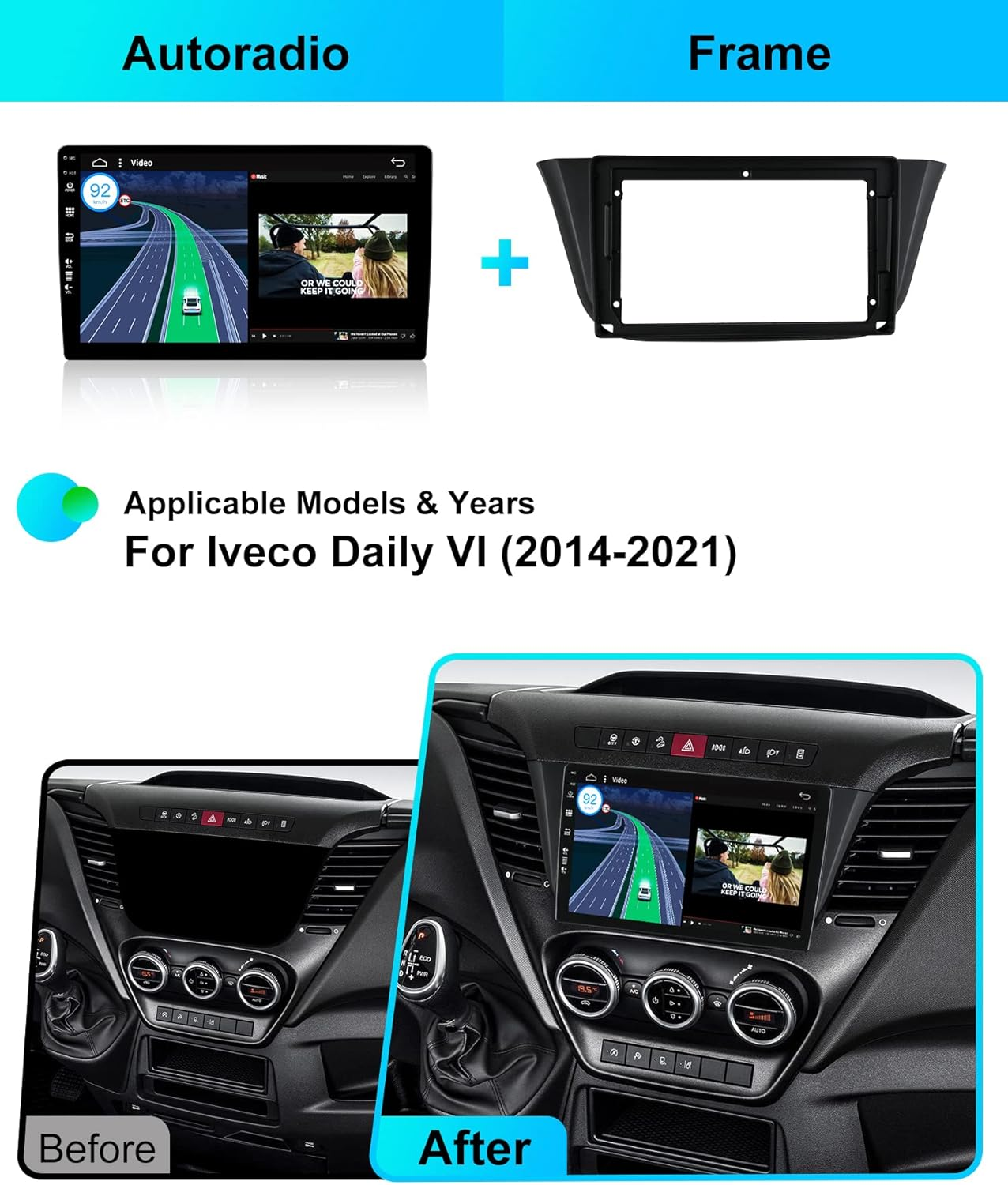6G+128G - Android 14 IPS Car Stereo for Fiat Iveco Daily VI (2014-2021) - Wireless Carplay/Android Auto - Camera + MIC - 9 Inch 2 Din - DAB Steering Wheel Fast-Boot 360-CAM AHD GPS Head Unit image number 1