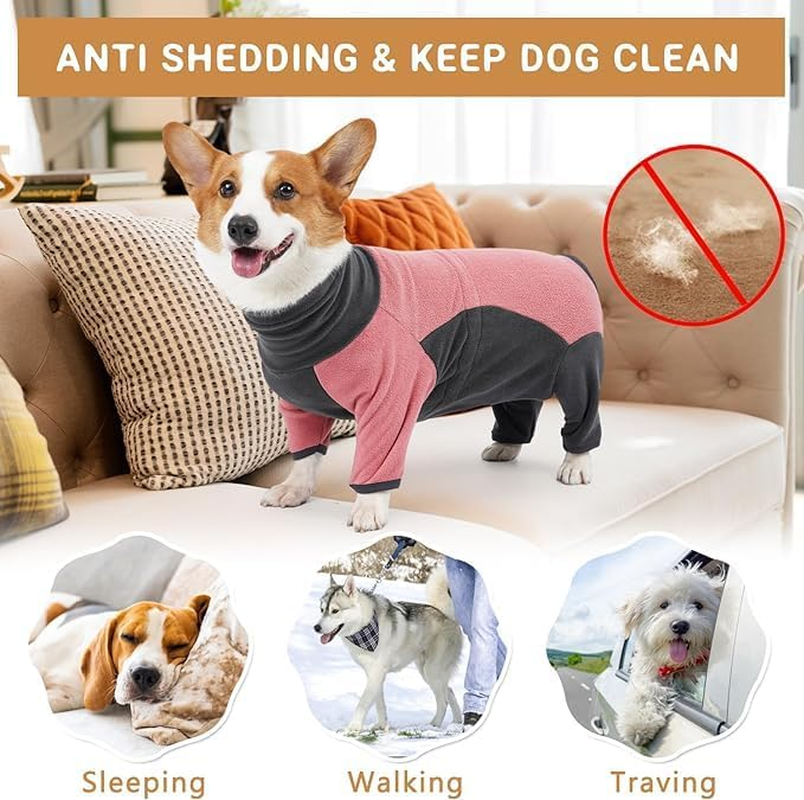 Dog Winter Coat Warm Fleece Jacket for Small Medium Large Dog Full Body Dog Onesie with Legs Adjustable Pet Cold Weather Bodysuit Pink/Grey (L) image number 5