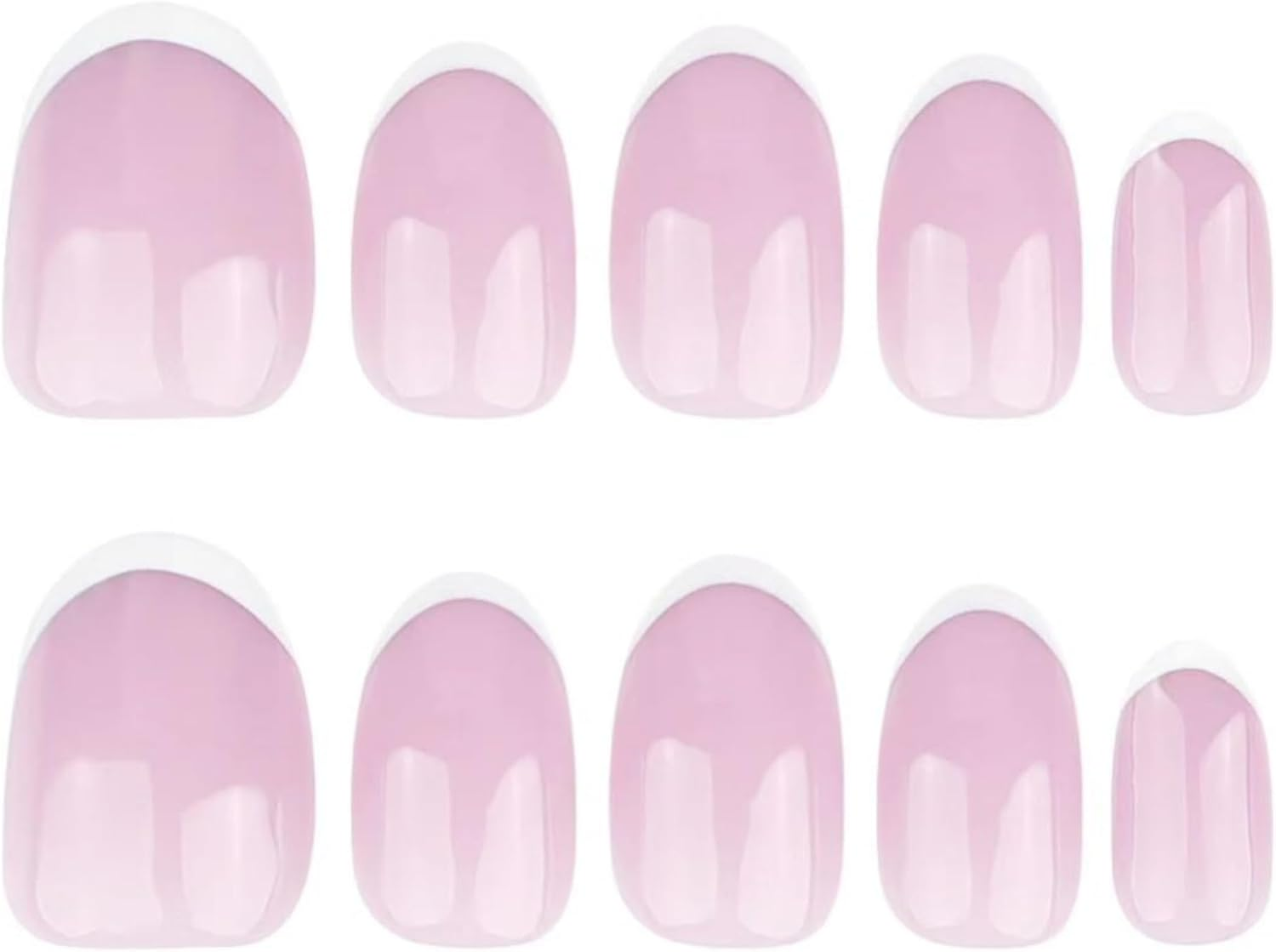 KAVI' S 24 Pcs Almond Stick on Nails, Glitter Pink Press on Nails Short Length, Stiletto Acrylic White Tip Fake Nails with Jelly Adhesive Tabs for Women Girls Nails Art image number 3