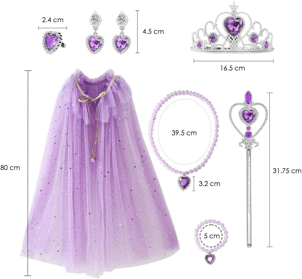 AUTOWT Girl Princess Costume - Shiny Cloak with Necklace, Jewelry, Headwear, Crown, Wand, Earrings, Bracelets, Rings - for Halloween, Christmas, Birthday - Pink image number 4