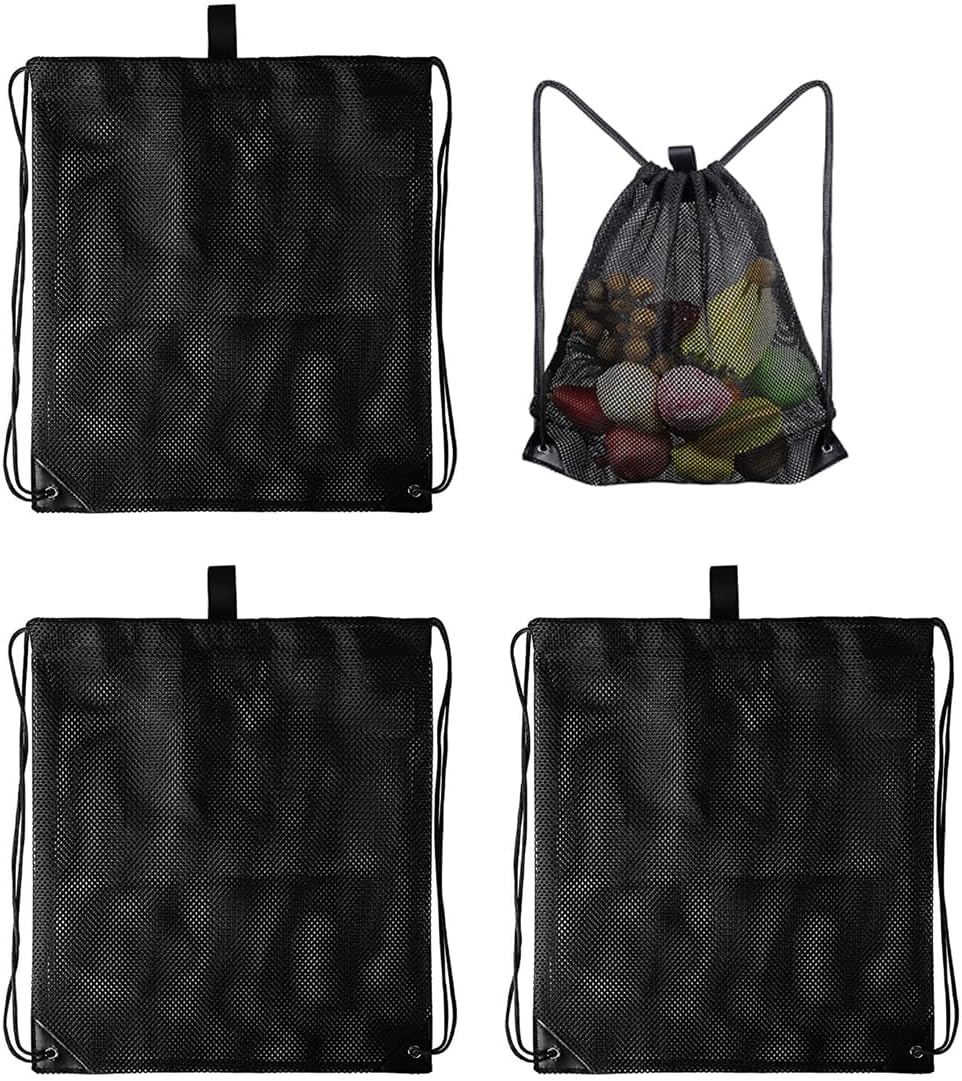 AIMALL 4 PCS Portable Mesh Drawstring Backpack - Lightweight Nylon Storage Bag for Fruits, Vegetables, Beach Gear, Sports Equipment, and Dirty Clothes