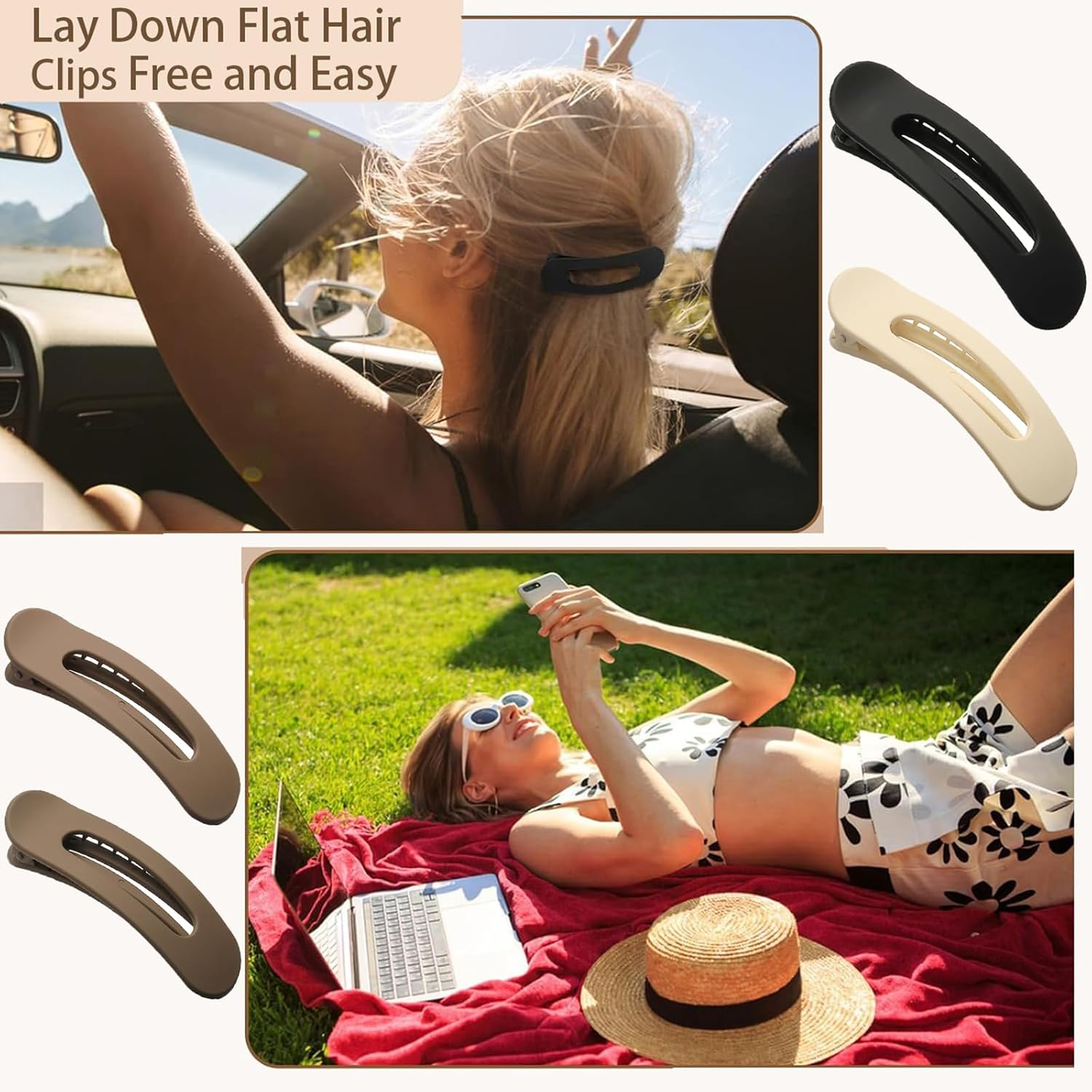 4 PCS Flat Claw Clips, Large Lay Flat Hair Clips for Women Girls, Strong Hold Non-Slip Hair Claws for Thick Thin Hair (Matte 3) - Matte 3 image number 4