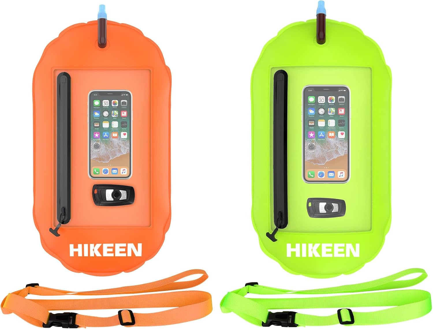 Hikeen Swim Buoy -Waterproof Touchscreen Storage Space, Swim Buoy Adjustable Waist Belt for Open Water Swimmers -Be Bright Be Safer