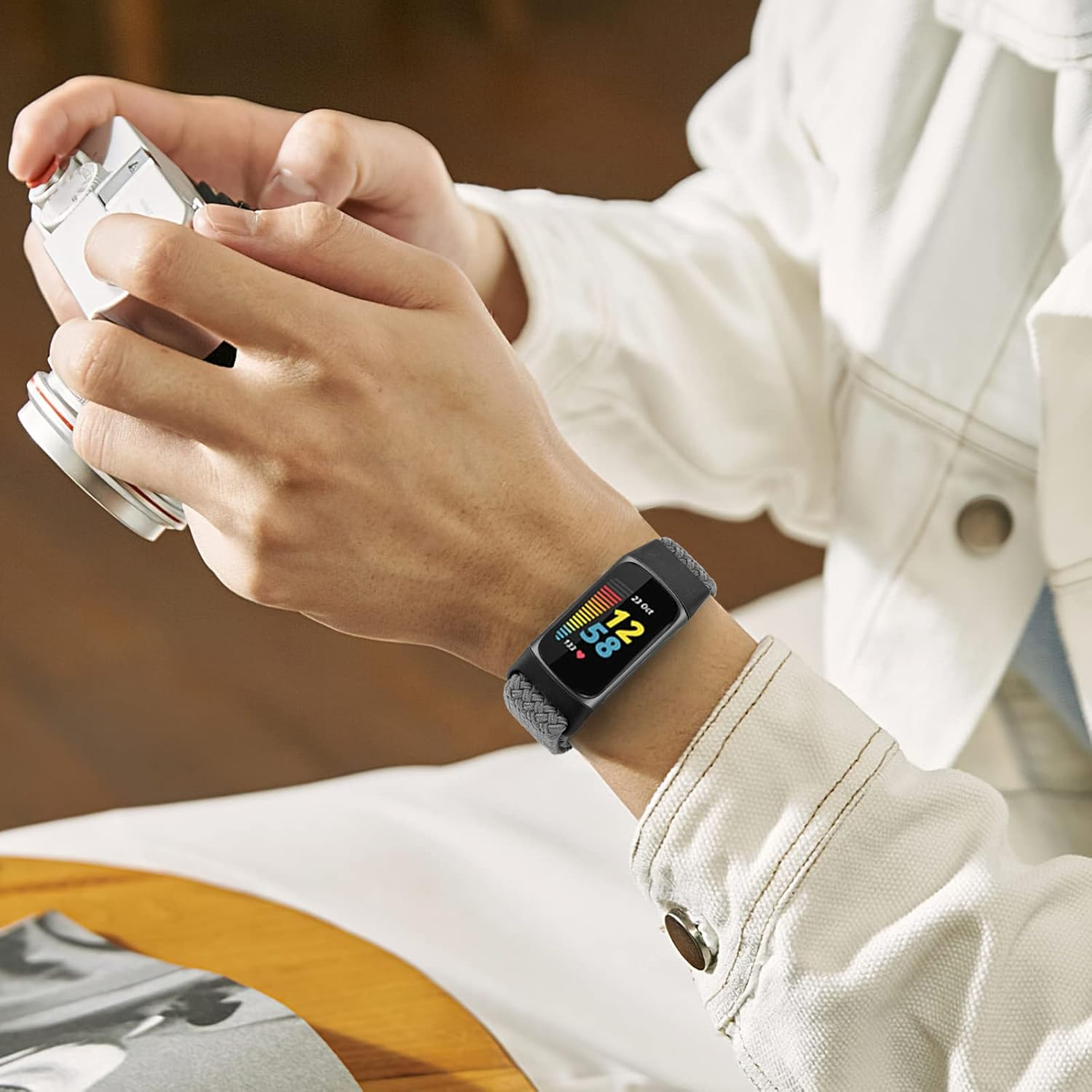 2 Pack - Relting Braided Bands Compatible with Fitbit Charge 6/Fitbit Charge 5, Adjustable Solo Loop Nylon Replacement Band for Women Men image number 5