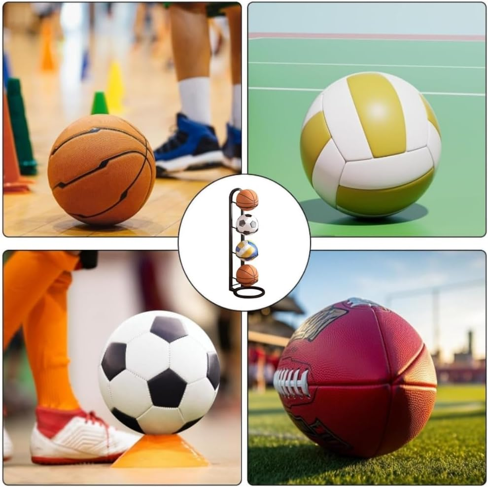 4-Tier Vertical Ball Rack, Movable Ball Sports Equipment Storage Rack, Removable, Space Saving, Suitable for Basketball, Football, Volleyball, Rugby Storage image number 4