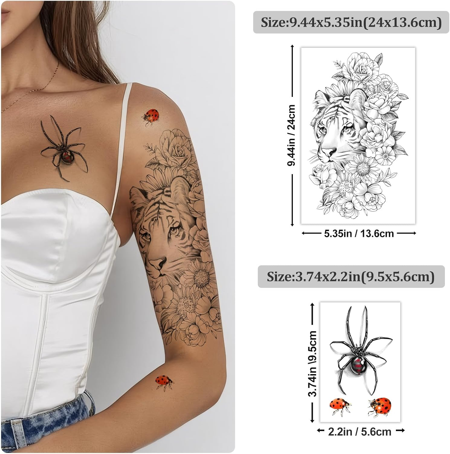 Yazhiji 49 Sheets Large Sexy Flowers Collection Waterproof Temporary Tattoos Lasting Tattoos for Women and Girls. image number 4