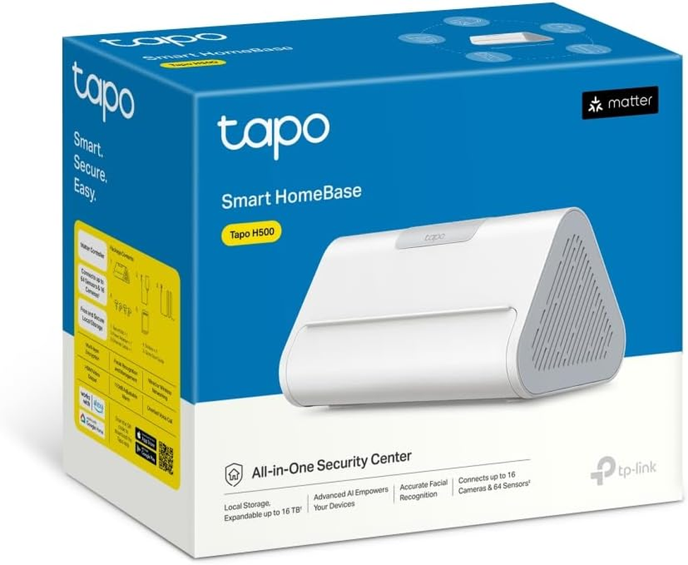 Tapo H500 Homebase 16GB Built-In Memory Expandable up to 16TB Supports 16 Tapo Cameras & 64 Sensors Local Storage HDMI 5Ghz Wifi/Ethernet Built-In Alarm Matter Compatible