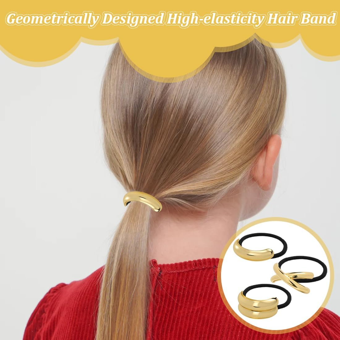 MIRKUZI Hair Bobbles 3 Pack Metal Hair Bobbles Ponytail Elastic Hair Ties Golden Metal Hair Bobbles for Thick Hair Hair Accessories for Ponytails for Women image number 4