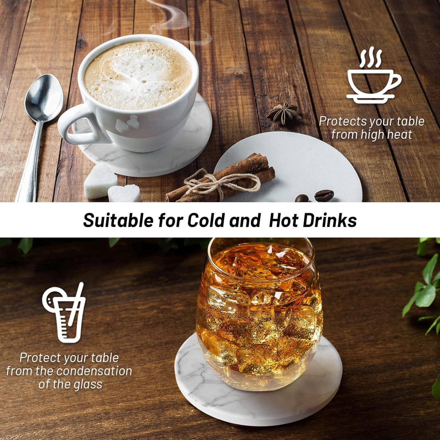 Billbotk 9 Pieces Ceramic Coasters for Drinks with Holder, Absorbent Drink Coasters for Coffee Table, Marble Style Coasters Wooden Table, Suitable for Kinds of Cups, 4 Inches image number 5