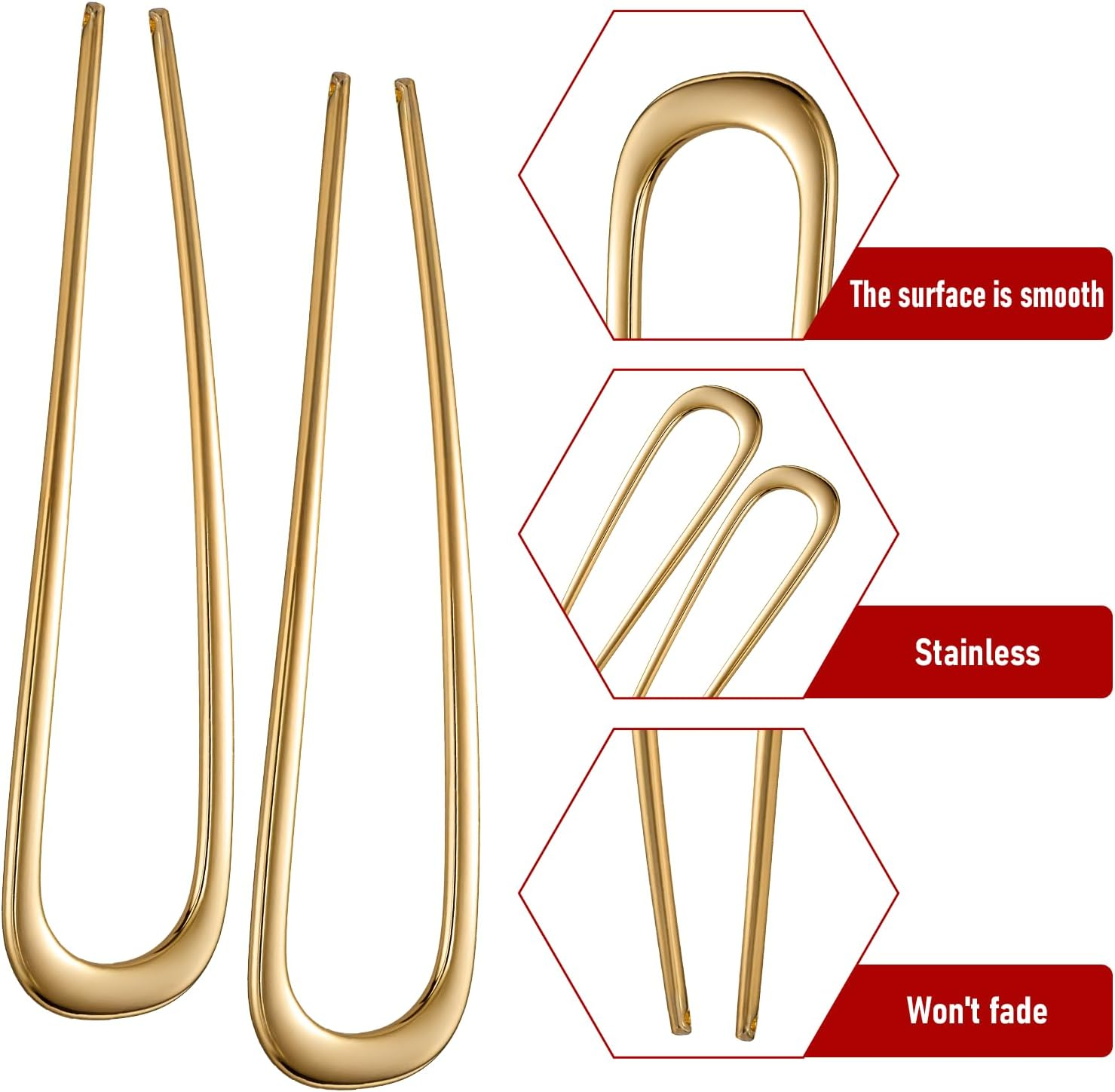 2 Pieces French Twist Hair Pins, U Shaped Hair Pins for Thick Hair, French Hair Pins for Women, Bun Pins for Hair, Chignon Hairpin Tool for Girls, Hair Types, Styling Accessories image number 6