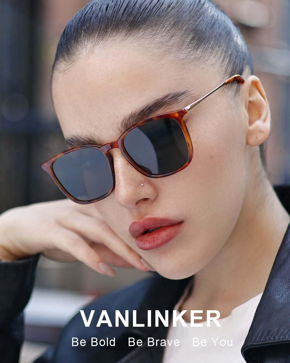 VANLINKER Vintage Square Polarized Sunglasses Men Women Classic Trendy Rectangle Metal Frame Sun Glasses VL9771 - C1-Polarized Grey Lens/Matt Black Frame image number 4