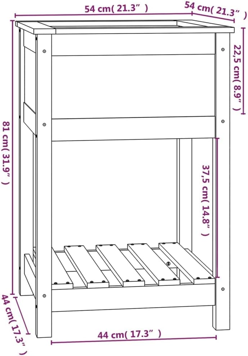 'Vidaxl Gray Solid Pine Wood Planter with Shelf, Square Garden Pot with Ample Planting Space - 54X54X81 Cm image number 2