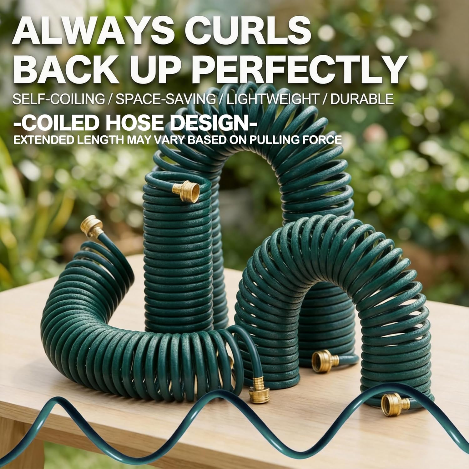 Lightweight EVA Recoil Garden Hose: Retractable Coil Water Hoses with 3/4" GHT Solid Brass Fittings - Corrosion Resistant for Outdoor Lawn Boat (10FT, Green) image number 6