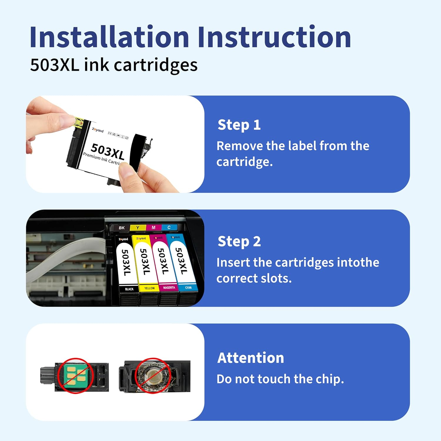 Zoyood 503XL Ink Cartridge Replacement for Epson 503 T503XL T503 503-I Ink Cartridges Combo Pack Work with Epson Expression Home XP-5200 XP5200 Workforce WF-2960 WF2960 Printer (4 Pack) image number 6