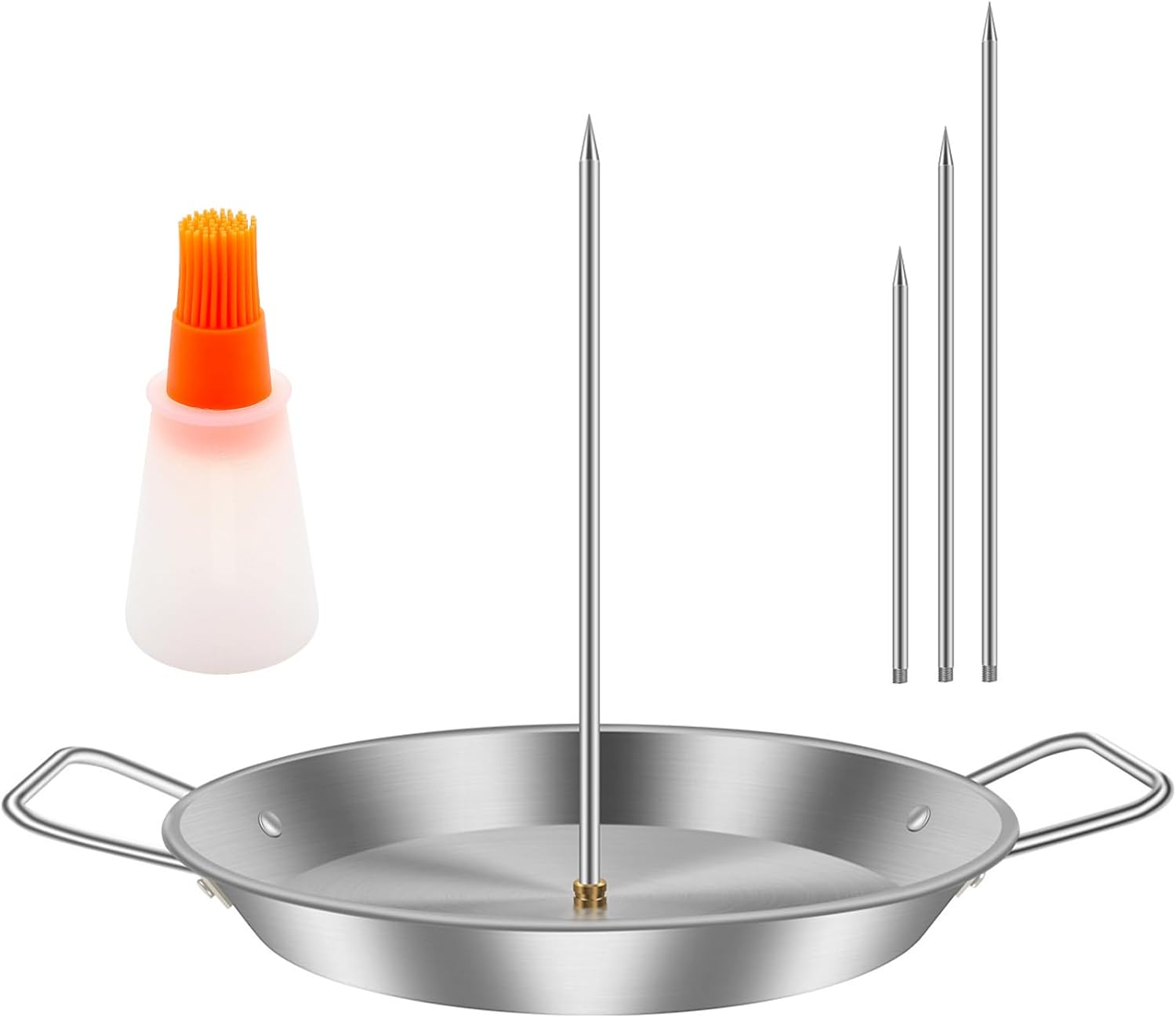 HSHGZSR Stainless Steel Brazilian Vertical Spit Stand Vertical Skewer Skewer for Grill Vertical Skewer Stand with 3 Removable Spikes 8/10/12 Inch and Oil Brush for Tacos Kebabs