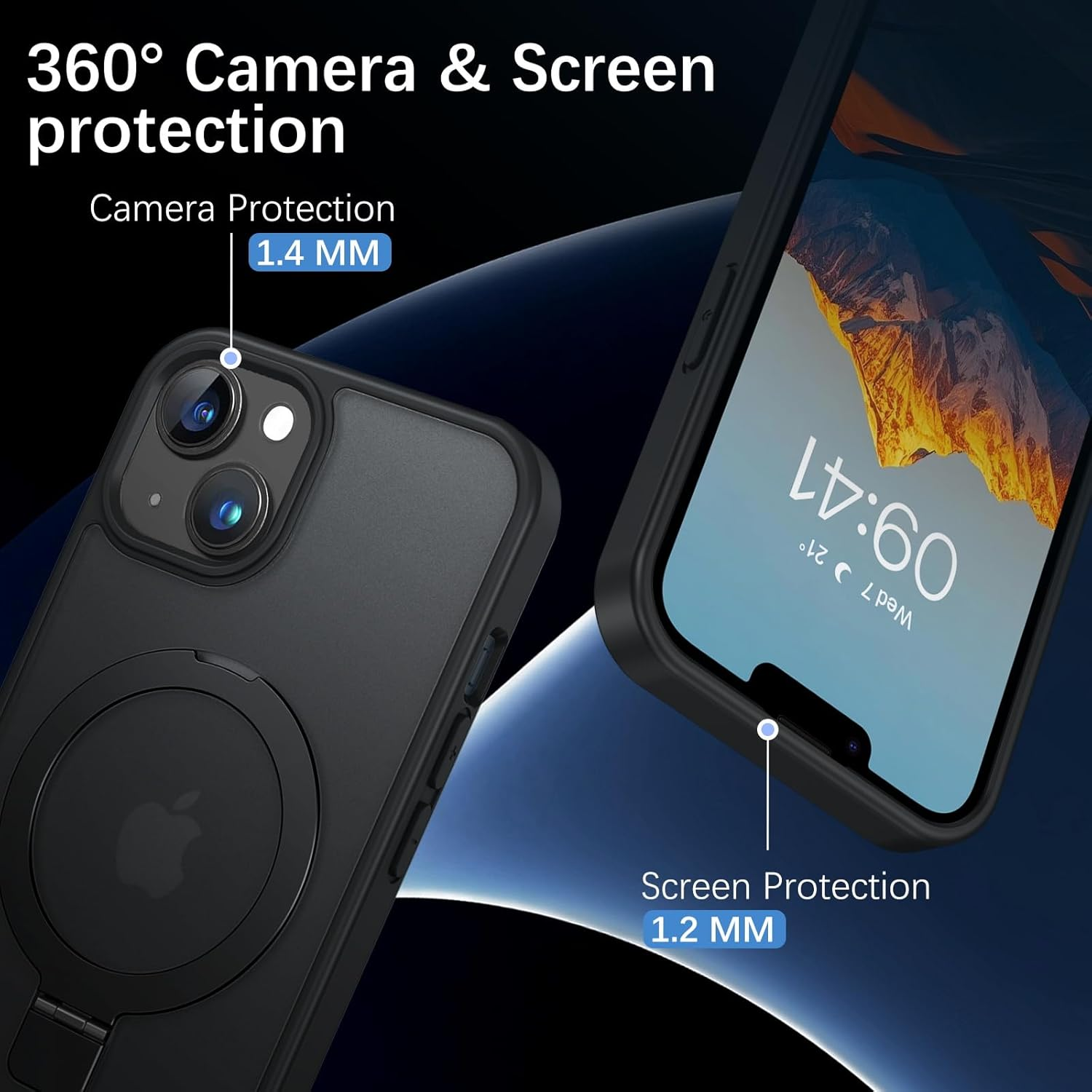 Telaso Case for Iphone 13/14, Magnetic Translucent with Built-In Stash Stand Cover Compatible with Magsafe Shockproof Protective Phone Case with Hard Back TPU Cover for Iphone 13/14, Black