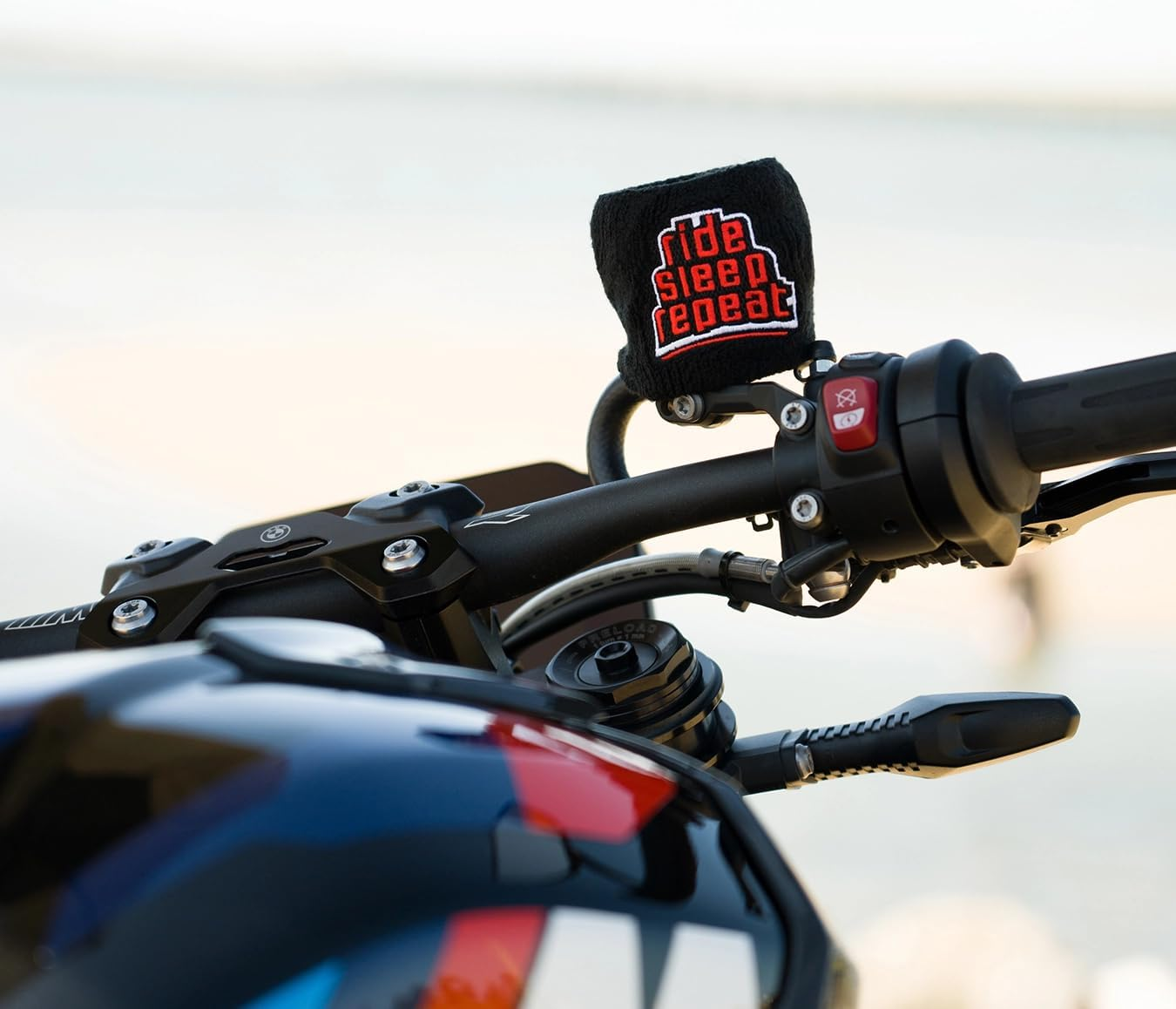 Brake Fluid Reservoir Cover Sock for Motorcycles, Sporbikes and Gifts by Moto Loot (Ride Sleep Repeat) image number 2