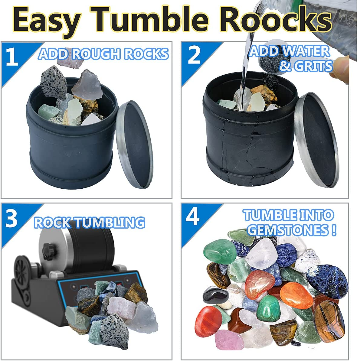 Rock Tumbler Grit Kit- 4 Steps Grit with 5Mm Columnar Tumbling Ceramic Filler Media Non-Abrasive for Tumbling Stones Compatible with Any Brand Tumbler Stone Polisher image number 6