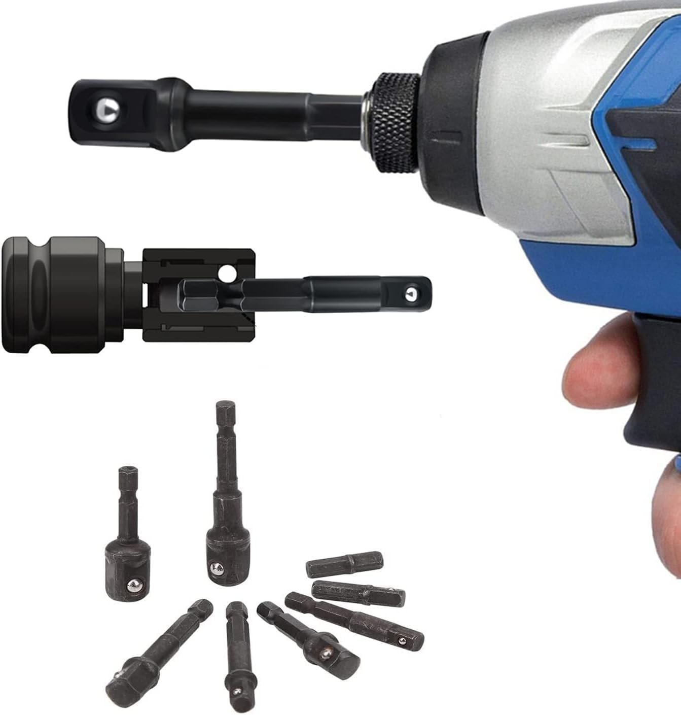 KEWAYO 8Pcs Power Drill Sockets Adapter Sets 1/4" 3/8" 1/2", 1/4 Inch Hex Shank Impact Driver Socket Adapter, CR-V Quick Change Nut Driver Socket Bit Set image number 3