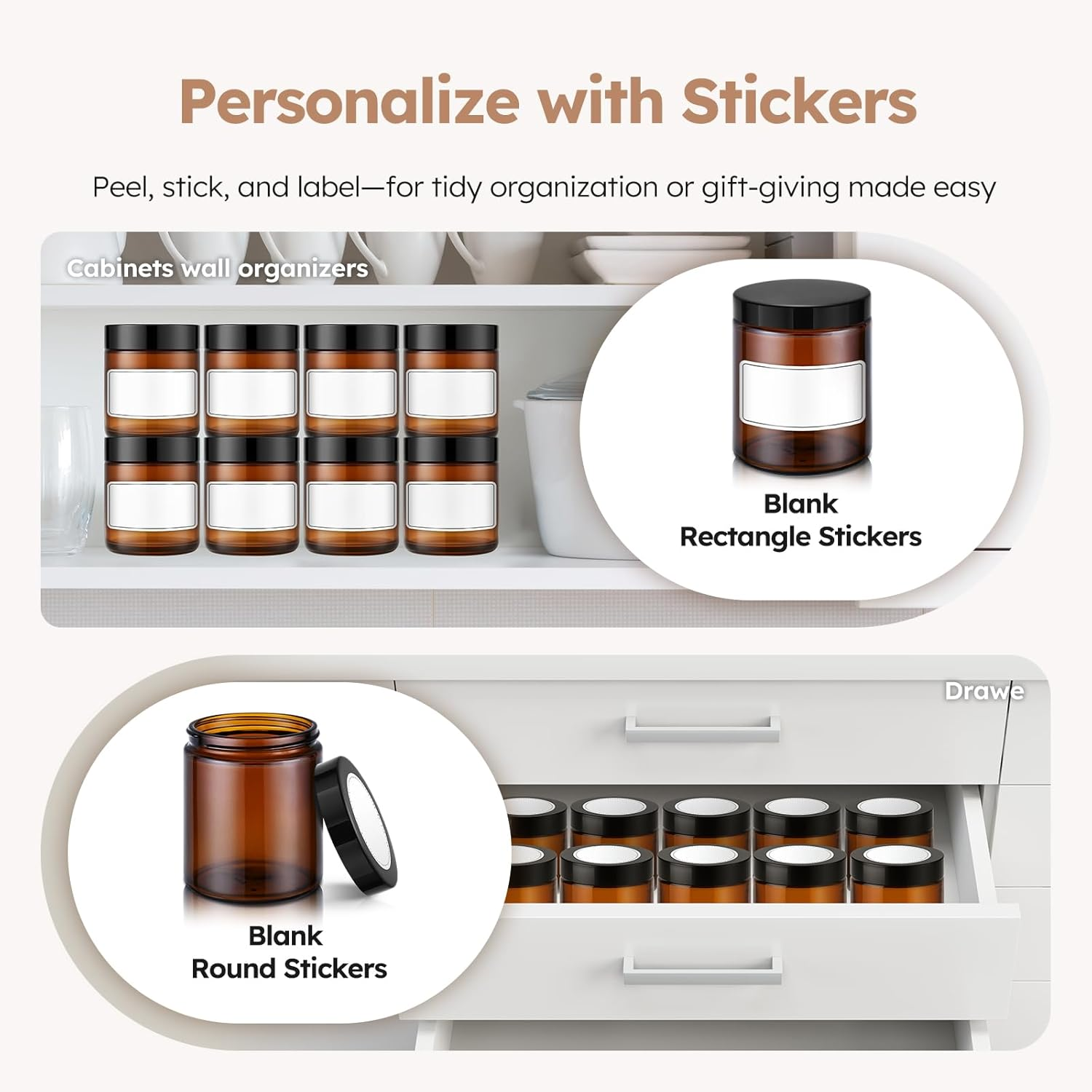 8 Oz Amber Glass Jars with Lids, 12 Pack Amber Small Glass Jars with Black Lids, Lotion Container Empty Cosmetic Travel Containers for Sample, Cream, Lotion, Honey, Powder image number 5