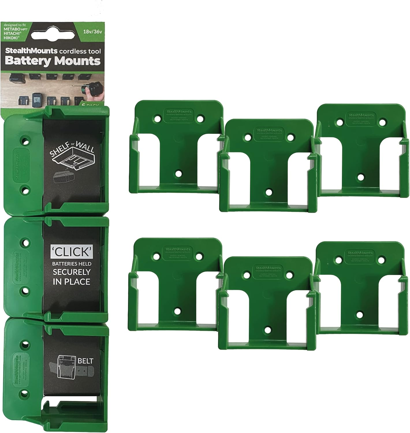 Green Battery Mounts for Hikoki/Metabo Hpt/Hitachi 18V image number 1