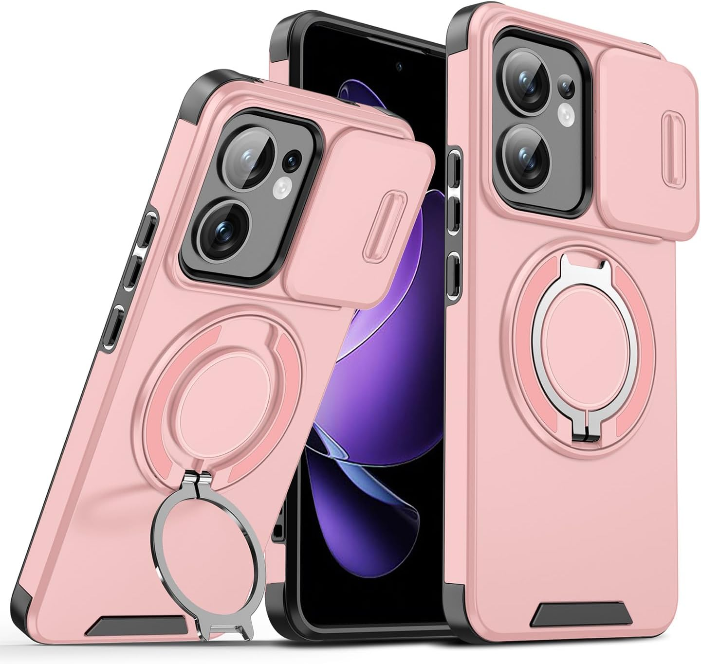 ILING Mobile Phone Case for Oppo Reno 13 FS (Oppo Reno 13F 5G/4G), Ultra Thin Military Shockproof Matte Hard PC Case, Soft Silicone TPU Protective Case with Magnetic Ring Stand and Camera Protection