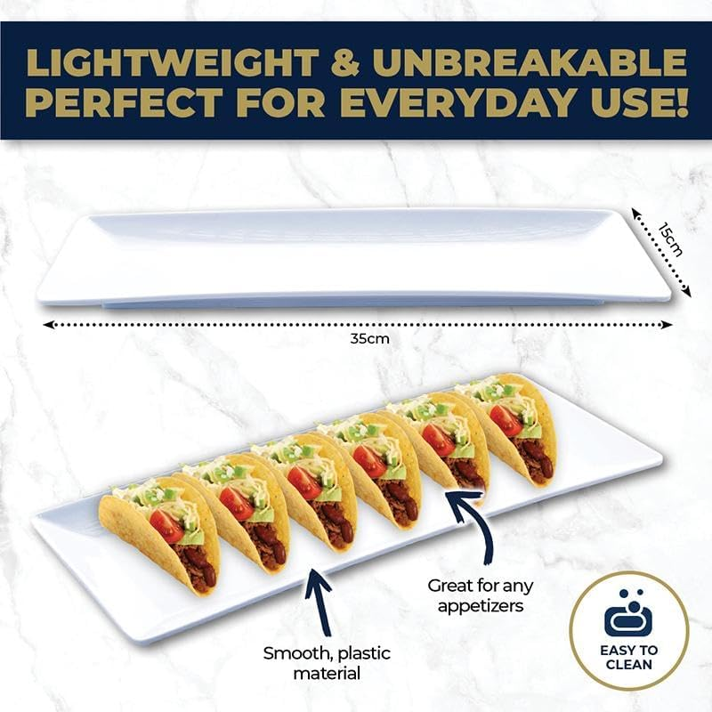 LEDON Melamine Platter Tray Rectangular 35Cm X 15Cm X 1.5Cm - White Durable & Lightweight Appetizer Dish for Parties, Bbqs, and Entertaining