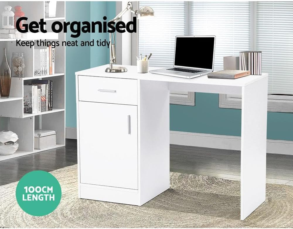 Artiss Computer Desk 100Cm White Desktop Office Laptop Desks Study Student Table, Home Furniture for Room Bedroom, with Drawer Cabinet Anti-Rust Metal Runners image number 6