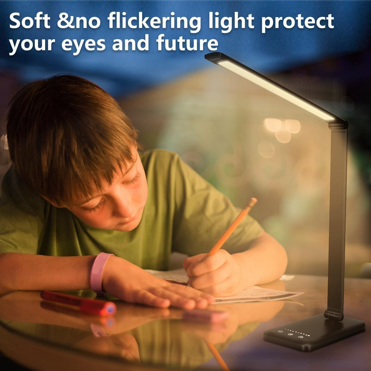 LED Desk Lamp for Office Home, Bright Desk Light with USB Charging Port, 5 Color Modes with 10 Brightness Level, 30/60 Minutes Timer, Touch Study Lamp for Nail, Craft, Puzzle, Sewing, Study, Black image number 1